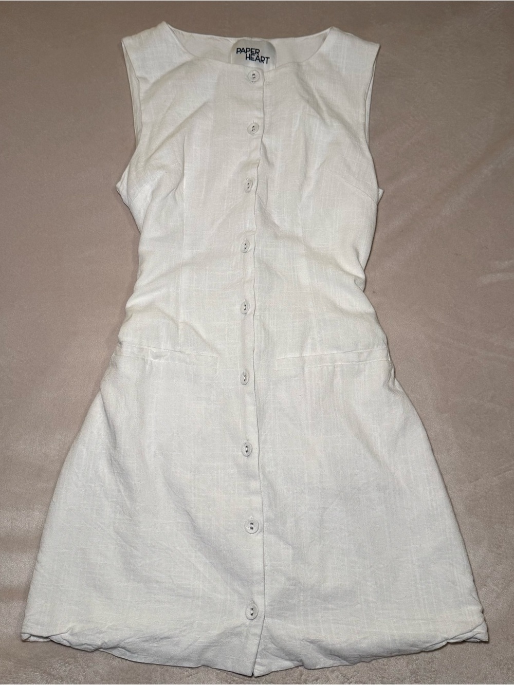Paper Heart White Linen Blend Sleeveless Button Front Mini Dress S